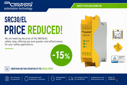 Good news: We have significantly reduced the price of the SRC30/EL safety relay. Effective immediately, you can purchase the device at a 15 % discount.